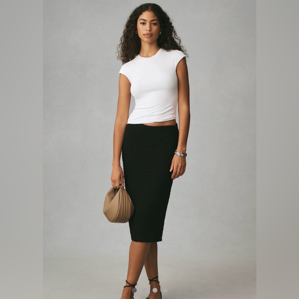 NWT Anthropologie Maeve Puckered Knit Pencil Midi Skirt Black Size M